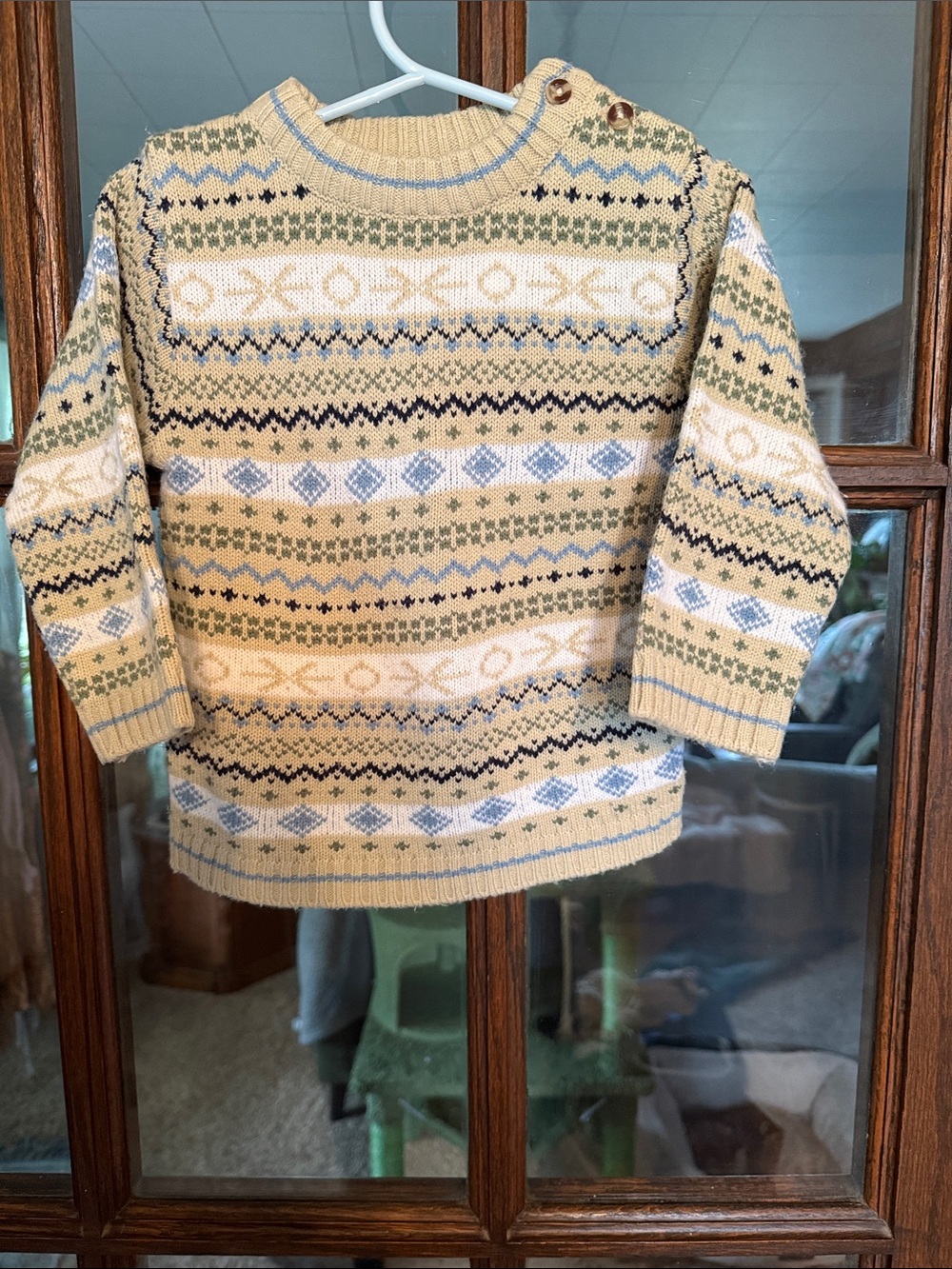 b.t. kids Baby Boys Fair Isle Knit Sweater Tan Blue Green 18 Months Vintage Fall